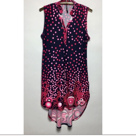 White Mark Plus Zuri Tunic Dress Navy Pink 1XL - Picture 8 of 8